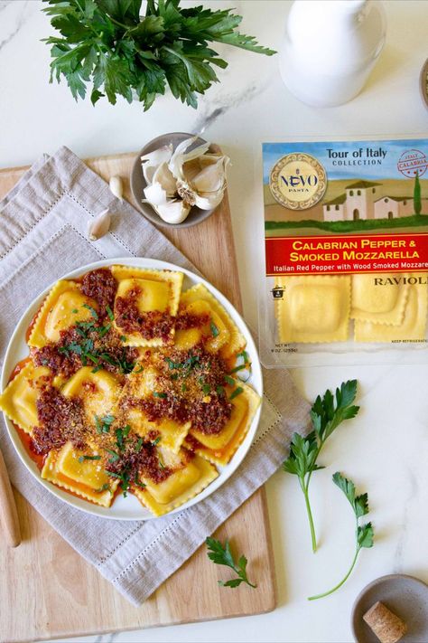 Bring the flavor of South of Italy to your table with Nuovo Pasta’s Calabrian Pepper & Smoked Mozzarella Ravioli. A little smoky, a touch spicy and ALL delicious!🌶 Take a journey to the South of Italy through Nuovo Pasta’s Calabrian Pepper & Smoked Mozzarella Ravioli with Nduja for smoky, spice-filled flavors stuffed between two sheets of fresh pasta. Whether you’re looking for a way to elevate a dinner party, or bring elegance to a weeknight meal, take the Tour of Italy with Nuovo Pasta! 🇮🇹 Smoked Mozzarella, Tour Of Italy, South Of Italy, Chef Craft, Artisan Cheese, Italy Tours, Fresh Pasta, Tortellini, Ravioli