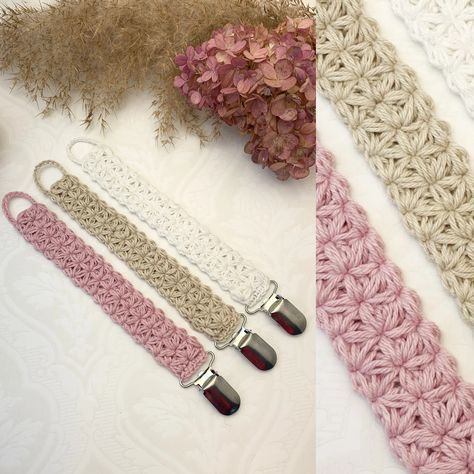 Crochet Pattern Jasmine Pacifier Holder English US Terms & - Etsy Denmark Pacifier Crochet, Crochet Pacifier Holder, Crochet Pacifier, Crochet Pacifier Clip, Baby Dress Pattern, Crochet Needle, Crochet Baby Dress Pattern, Baby Pacifier Clip, Crocheting Ideas