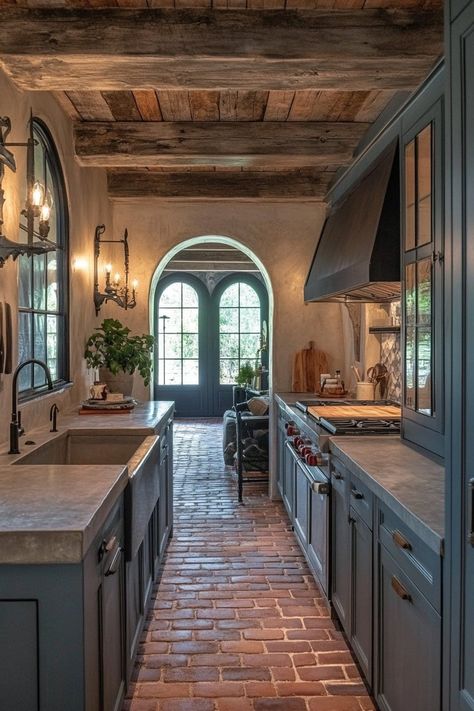 Cozy farmhouse galley kitchen featuring shiplap walls, a farmhouse sink, and open shelving for a charming, organized space. Dream Galley Kitchen, Galley Kitchen Farmhouse, Double Wide Kitchen Ideas, Modern Farmhouse Galley Kitchen, Narrow Galley Kitchen, Farmhouse Galley Kitchen Ideas, Farmhouse Galley Kitchen, Small Galley Kitchen Ideas, Big Kitchen Ideas