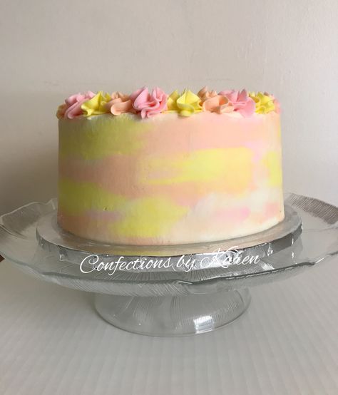 Pink And Yellow Cakes, Yellow And Pink Birthday Cake, Pink And Yellow Buttercream Cake, Lemonade Party Cake, Pink Lemonade Cake Design, Pink And Yellow Ombre Cake, Pink And Yellow Cake, Pink And Yellow Smash Cake, Cake Raspberry Filling