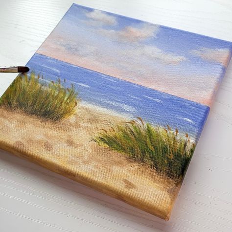 Beach Sand Paint, Beach Drawing Acrylic, How To Paint Beach Sand, Beach Paintings Aesthetic, Acrylic Painting Ideas Pastel Colors, Beach Grass Painting, Sand Painting Ideas, Acrylic Sand Painting, Small Beach Paintings