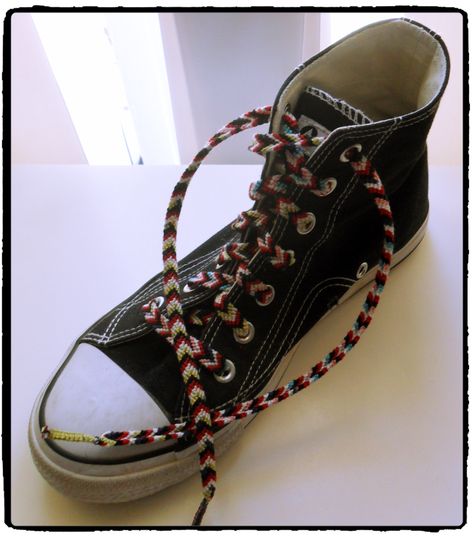 handmade friendship bracelet style (using the chevron/arrow pattern) shoe laces........ Chevron Arrows, Handmade Friendship Bracelets, Arrow Pattern, Pattern Shoes, Letter Bracelet, Bracelet Style, Letter A Crafts, Shoe Lace, Chuck Taylor Sneakers