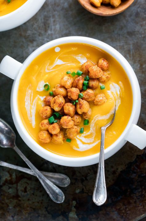 Roasted Butternut Squash Soup - Peas And Crayons Chickpea Recipes Roasted, Butternut Soup, Butternut Squash Recipes Soup, Squash Soup Recipe, Roasted Butternut Squash Soup, Roasted Chickpeas, Squash Soup, Butternut Squash Soup, Roasted Butternut Squash