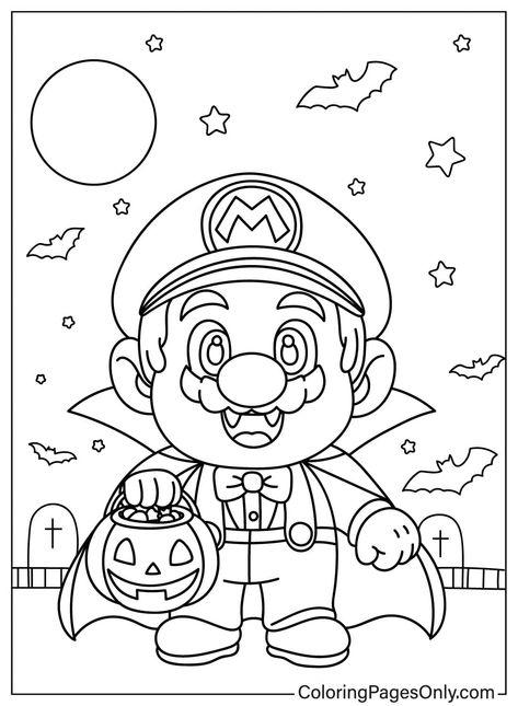 Happy Mario Halloween Halloween Colouring Pages Free, Cute Fall Coloring Pages, Deadpool Halloween, Mario Halloween, Halloween Coloring Pictures, Halloween Coloring Sheets, Bricolage Halloween, Hello Kitty Colouring Pages, Mario Coloring Pages