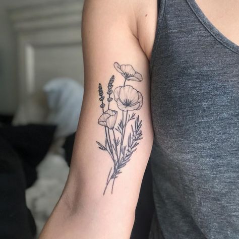 Wildflower Tattoo Inner Bicep, Inner Arm Flower Bouquet Tattoo, Tattoo Inner Bicep Woman, Women Inner Bicep Tattoo, Inner Bicep Floral Tattoo, Flower Tattoo Inner Bicep, Front Bicep Tattoos For Women, Bicep Flower Tattoo Women, Inner Bicep Flower Tattoo