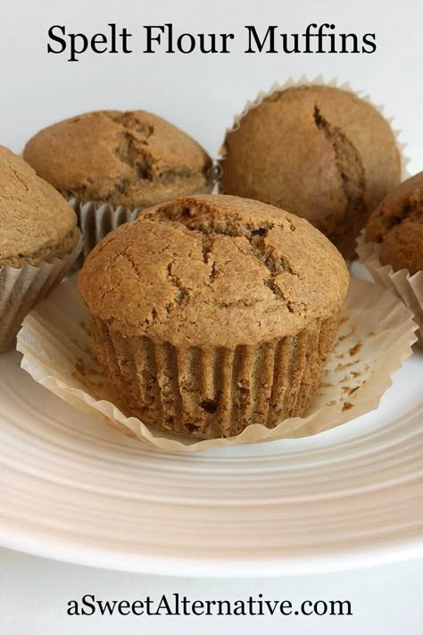 These spelt flour muffins are vegan and refined sugar free. They're easy to make, moist, and delicious. Spelt Flour Muffins, Easy Apple Sauce, Spelt Muffins, Spelt Flour Recipes, Spelt Recipes, Vegan Muffins, Lemon Blueberry Muffins, Homemade Crackers, Spelt Flour