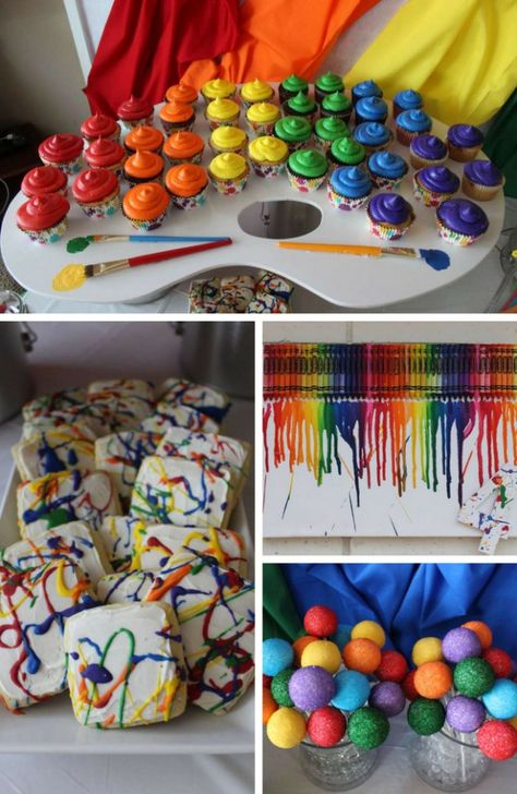 Art Party Collection - Birthday Party Ideas & Themes Art Party Foods, Birthday Party Ideas Themes, Crayola Birthday Party, Art Party Cakes, Artist Birthday Party, Party Ideas Themes, Kids Art Party, Art Themed Party, Painting Birthday Party