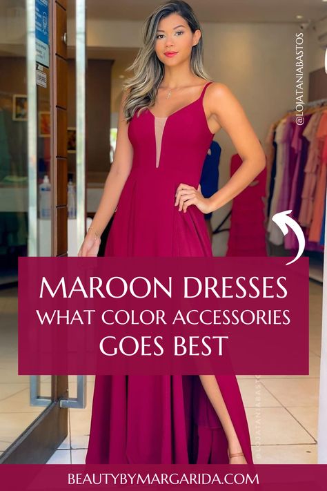 Looking for ideas on how to accessorize your maroon dress? Look no further! Our guide has got you covered with tips on the best jewelry, shoes, purse, and nail polish to pair with your burgundy or maroon dress! Dress: Tania Bastos Maroon Dress Nail Color, Nail Color For Maroon Dress, Burgundy Dress Jewelry Ideas, Nail Color To Go With Burgundy Dress, Nails With Maroon Dress, Nails To Go With Maroon Dress, Maroon Dress Accessories, Nails For Maroon Dress, Nails With Burgundy Dress