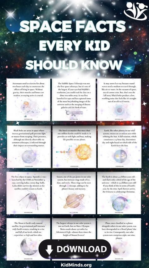 Mind-Blowing Space Facts Every Kid Should Know (FREE) | KidMinds Space Books For Kids, Facts About Space, Space Facts, Space Books, About Space, Hubble Space Telescope, Space Telescope, Preschool Classroom, Interesting Facts