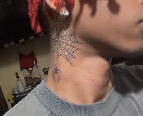 Spider Web Neck Tattoo Men, Y2k Tattoo Men, Stud Tattoo Ideas, Neck Tat Ideas, Boy Tattoos Black Boys, Black Men Hand Tattoos, Neck Tats For Men, Y2k Tattoo Ideas Men, Tattoo Ideas For Men Neck