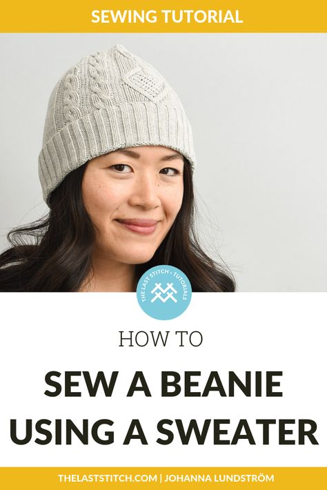 Diy Hat From Sweater, How To Sew A Beanie Hat, Hats From Old Sweaters, Hat From Old Sweater, Sweater Hats Upcycled, Old Sweater Projects, Hat From Sweater, Repurpose Sweater, How To Make A Beanie