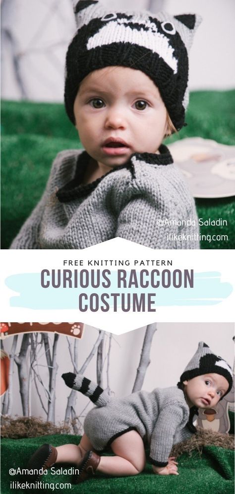 Curious Raccoon Costume Free Knitting Pattern This baby raccoon is bound to steal every heart in an instant! It is a special superpower, believe us! #knitbabycostume #knitonesie #babyknit #freeknittingpattern Raccoon Costume, Crochet Raccoon, Baby Raccoon, Soft Baby Blankets, Knitted Items, Cutest Baby, Free Knitting Patterns, How To Knit