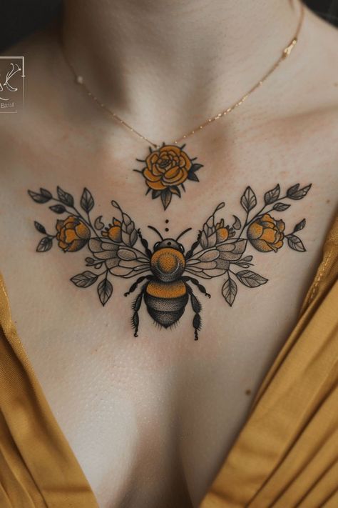 Mystic Ball Tattoo, Tattoo Below The Navel, Thigh Bee Tattoo, Tattoo Of A Bee, Honeybee Tattoo Honeycomb, Bee Themed Tattoo, Fit Tattoo Women, Beehive Tattoo Ideas, Honey Bee And Flower Tattoo