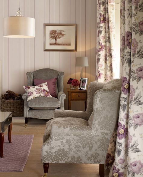 Love the plum and gray colors... Laura Ashley Home, Ashley Home, Lounge Ideas, Top Beds, Lounge Room, Laura Ashley, Room Colors, Living Room Inspiration, Country Decor