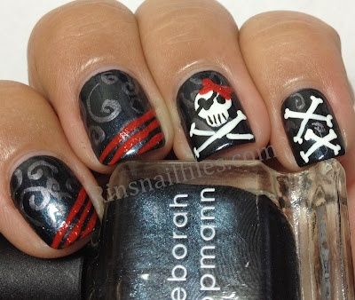 Art Pirate themed nails lacquer-love Pirate Nail Art, Pirate Nails, Skull Nail Art, Robin Moses, Skull Nails, Disney Nails, Nail Files, Get Nails, Nail Polish Designs