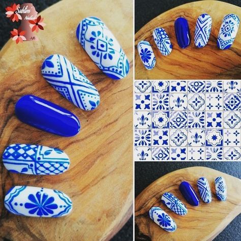 Tile Nails, Mexican Nails, Boho Nails, Wood Nails, Vintage Nails, Diy Acrylic Nails, Cute Spring Nails, Gel Nails Diy, Nail Envy