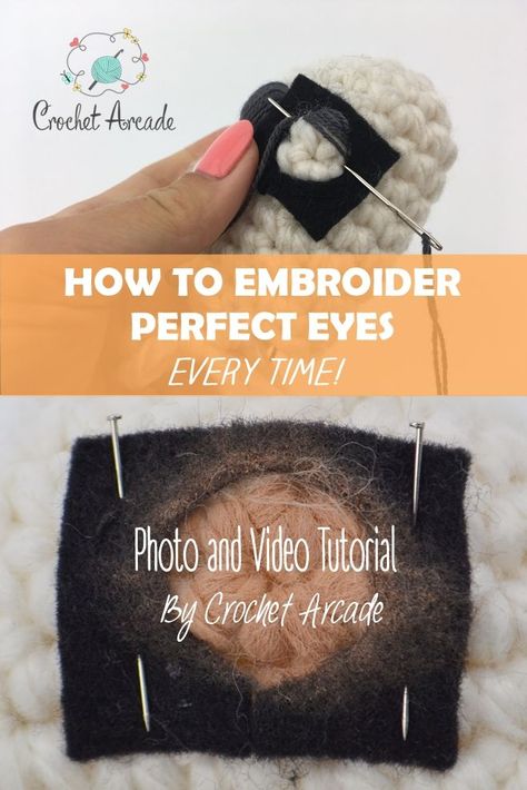 How To Make Felt Eyes For Stuffed Animals, How To Sew Eyes On Amigurumi, Amigurumi Basics, Amigurumi Tips, Amigurumi Eyes, Knit Toys, Crochet Hack, Crochet Toys Free, Crochet Eyes