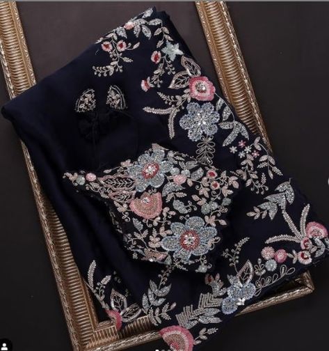 Blue Work Blouse, Saree With Designer Blouse, Navy Blue Saree, Sleeveless Blouse Designs, Designer Embroidery, Wedding Saree Blouse, Wedding Saree Blouse Designs, Fashionable Saree Blouse Designs, Simple Kurta Designs