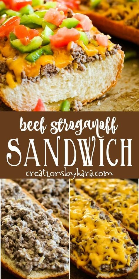 Beef Stroganoff Sandwich, Sat Dinner Ideas, Stroganoff Sandwich, Beef Strognoff, Rodeo Food, Open Faced Sandwich Recipes, Open Face Sandwich, Beach Eats, Hamburger Stroganoff