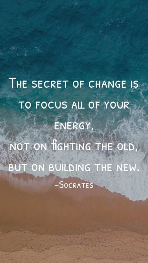 The secret of change is to focus all of your energy, not on fighting the old, but on building the new. -Socrates   From the Motivation app: http://itunes.apple.com/app/id876080126?pt=119655832&ct=Share Backwards Quotes, Looking Back Quotes, The Secret Of Change, Socrates Quotes, Focus Quotes, Growth Mindset Quotes, Motivation App, Not Meant To Be, Socrates