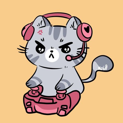 Gaming Cat Drawing, Cat Playing Video Games Drawing, Gamer Cat Drawing, Gamer Cat Pfp, Gamer Drawings, Gamer Illustrations, Game Time Graphic, Gamer Cartoon, Gamer Icon