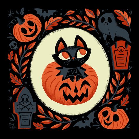 Showcase and discover creative work on the world's leading online platform for creative industries. Marcos Halloween, Chat Halloween, Halloween Frames, Halloween Cake, Halloween Illustration, Halloween Card, Halloween Vintage, Halloween Inspiration, Halloween Make