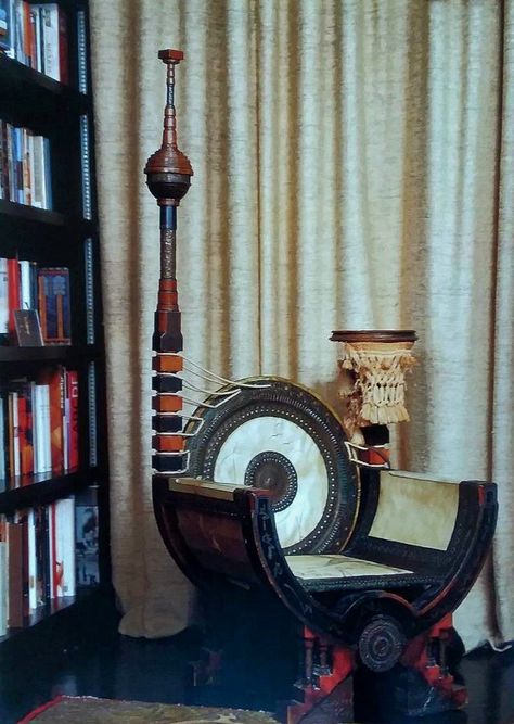 Carlo Bugatti Curule Chair | David Cruz & Richard Hochberg's home, Schiff House | Los Angeles | Tim Street-Porter photo Bugatti Interior, Carlo Bugatti, Plywood Furniture, Design Styles, Cool Furniture, Interior Decor, Bugatti, Interior And Exterior, Home Furniture