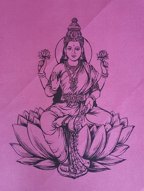 Goddess Lakshmi Art, Lakshmi Art, Lotus Wall Decor, Tarot Cheat Sheet, Lakshmi Goddess, Hindu Tattoo, Goddess Of Wealth, Goddess Tattoo, Lotus Art