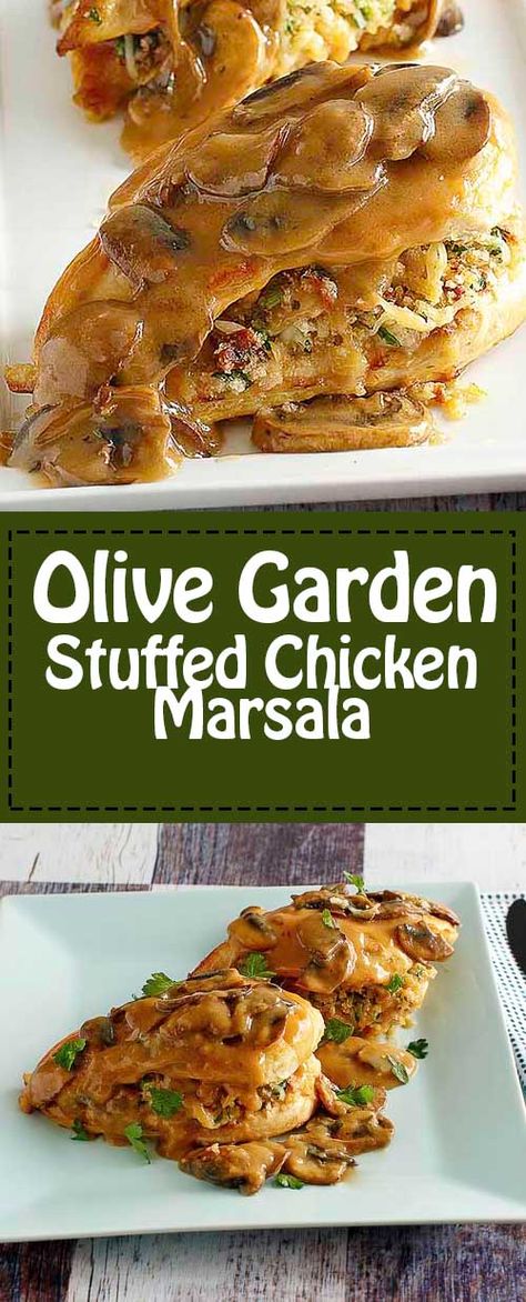 Make the Olive Garden Stuffed Chicken Marsala at home.  #olivegarden #chicken #copycat | CopyKat.com Stuffed Chicken Marsala, Chicken Marsala Recipe, Marsala Recipe, Marsala Chicken Recipes, Chicken Marsala, Stuffed Chicken, Boneless Skinless Chicken, Olive Garden, Chicken Salad Recipes