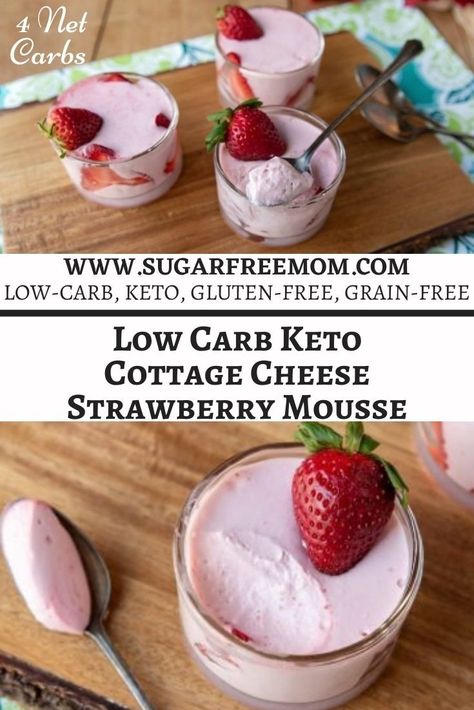 Low Carb Keto Cottage Cheese Strawberry Mousse Keto Strawberry Mousse, Cottage Cheese Jello Recipes, Berry Cottage Cheese Mousse, Cottage Cheese Strawberry, Cottage Cheese Jello, Keto Cottage Cheese, Keto Mousse, Strawberry Mousse Recipe, Cottage Cheese Dessert Recipes