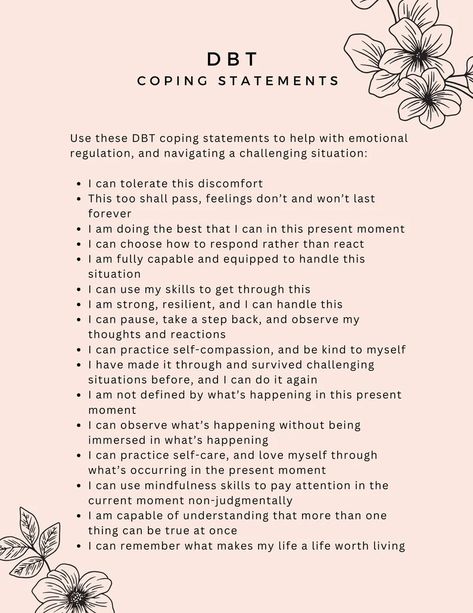 Coping Statements, Dbt Therapy, Tenk Positivt, Dbt Skills, Healing Journaling, Dialectical Behavior Therapy, Mental Health Therapy, Mental Health Counseling, Writing Therapy