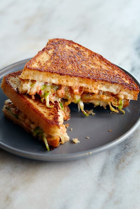 Kimchi Grilled Cheese, Mozzarella Sandwich, Grilled Cheese Recipe, Chickpea Salad Sandwich, Classic Grilled Cheese, Grilled Cheese Recipes, Nyt Cooking, Cooking Guide, Cheese Sandwich