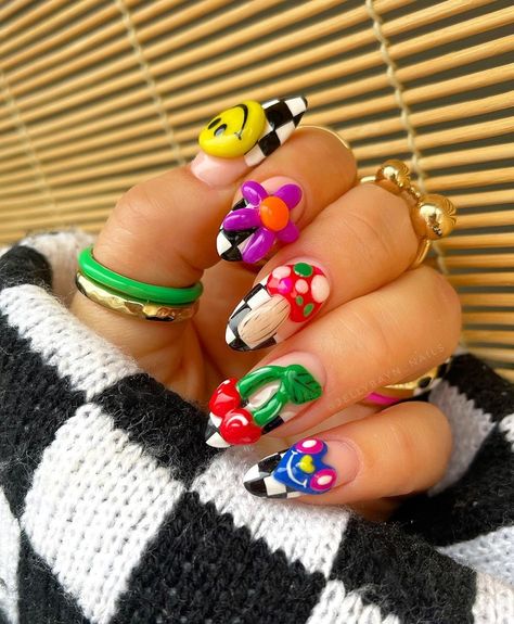 Grunge Nails, Really Cute Nails, Soft Nails, Colorful Nail Designs, Hot Nails, Manicure Y Pedicure, Fire Nails, Dream Nails, Funky Nails