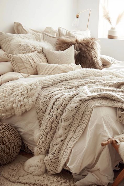 15 Tips for Creating a Cozy Scandinavian Bedroom – Everyday Inspo Cozy Bedrooms For Women, Cozy Winter Bedroom Aesthetic, Scandinavian Farmhouse Style Bedroom, Winter Bedding Cozy Comfy, Winter Bedding Cozy Romantic, Cozy Bedroom Blankets Knit, Cozy Bed Ideas, Simple Cozy Bedroom, Cozy White Bedroom