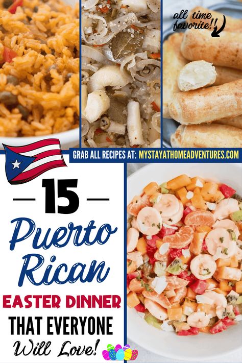 Elevate your Easter dinner with Puerto Rican flavors! From pernil to flan, indulge in a delicious Island feast. 🇵🇷🐰 via @mystayathome Puerto Rican Easter Recipes, Puerto Rican Easter Dinner, Puerto Rican Recipes Chicken, Puerto Rican Flan, Holiday Dinner Recipes, Easter Ham, Puerto Rican Cuisine, Puerto Rican Dishes, Easter Menu