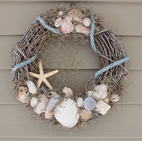 Coastal Kitchen Hardware, Kitchen Hardware Ideas, Coastal Living Room Rugs, Bride Workout, Hardware Ideas, Coastal Architecture, Coastal Wreath, Seashell Wreath, Shell Wreath