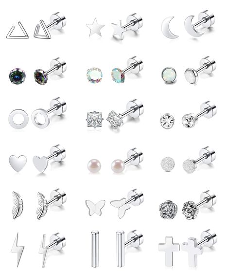 18 Pairs Stainless Steel Stud Earrings Set for Women Men Star Moon flower Heart Leaf Opal 20G Cartilage Earrings Hypoallergenic Flatback Earrings Piercing Jewelry Cartlidge Earrings, Leaf Geometric, Heart Leaf, Cartilage Earrings Stud, Earrings Opal, Cartilage Stud, Flat Back Earrings, Womens Earrings Studs, Dainty Studs