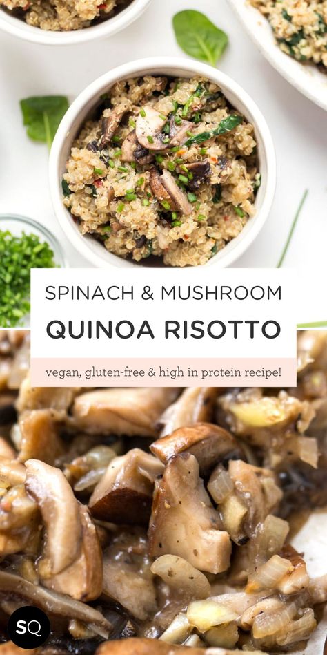 Mushroom And Quinoa Recipes, Quinoa With Mushrooms, Spinach Mushroom Quinoa Skillet, Quinoa Mushroom Risotto, Mushroom Slow Cooker, Quinoa Recipes Dinner, Mushroom Quinoa, Slow Cooker Vegetarian Chili, Simply Quinoa