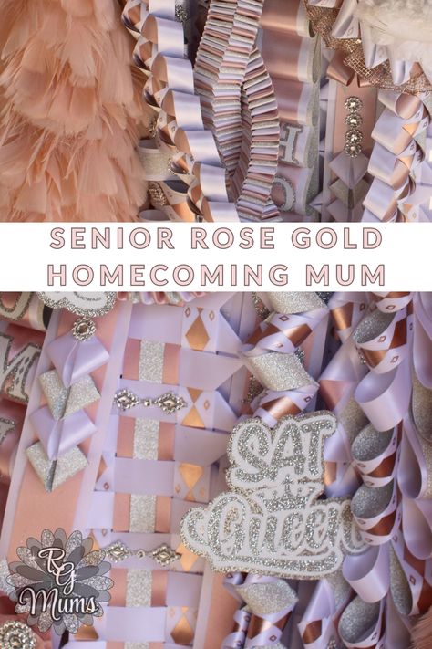 We love pairing rose gold with silver accents for senior HOCO mums. The quartz, white, and silver ribbon go amazing with a rose gold imprint ribbon. This big mega homecoming mum had it all = a twisted love braid, texas champion braid, mobious braid, and many loops and folded diamonds. A champagne turkey boa completed the look. #texasmom #texasmade Senior Hoco Mums, Gold Homecoming Mum, Big Mum, Hoco Mums, Senior Hoco, Senior Homecoming, Hoco Ideas, Homecoming Pictures, Mums Homecoming