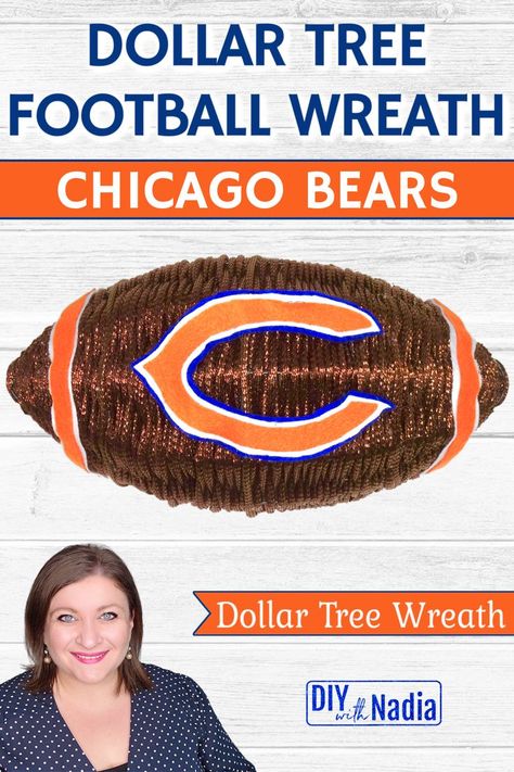 Dollar Store Football Wreath, Dollar Tree Football Wreath Form Diy, Chicago Bears Wreath, Football Wreath Diy, Football Team Wreaths, Burlap Cross Wreath, Deco Mesh Crafts, Mesh Ribbon Wreaths, Football Crafts