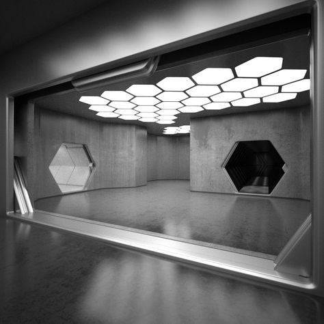 ArtStation - Sci Fi Interior, Roman Prytuliak Hexagon Lights, Sci Fi Room, Ship Interior, Scifi Interior, Interior Hallway, Gray Space, Casa Retro, Spaceship Interior, Sci Fi Design