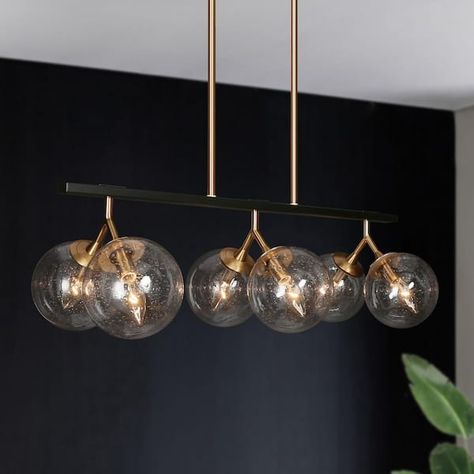 Kitchen Lighting Ideas Over Sink Island Pendants, Black Island Lights Kitchen, Black Dining Table Light Fixture, Black And Brass Decor, Black And Gold Dining Room Light, Brass Light Fixture Dining Room, Black Dining Room Decor Ideas, Kitchen Dining Lighting Ideas, Front Entry Light Fixture