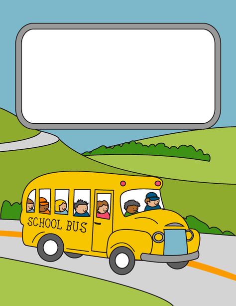 Free printable school bus binder cover template. Download the cover in JPG or PDF format at http://bindercovers.net/download/school-bus-binder-cover/ Goodnote Cover, Goodnote Template, Papan Tulis Kapur, Classroom Borders, Binder Cover Templates, Binder Covers Printable, Printable School, School Template, Notepaper