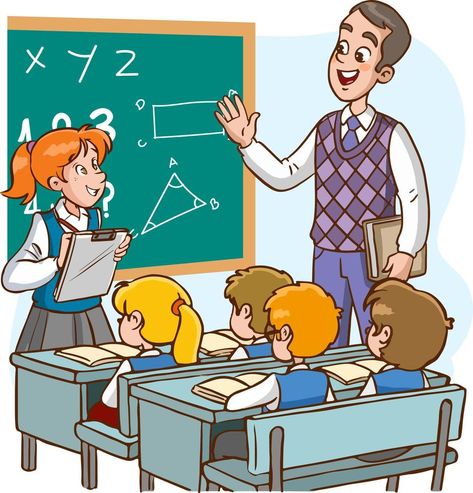 teacher and students are studying in the classroom cartoon vector Student And Teacher Cartoon, Teacher Teaching In Classroom Picture, Teacher And Student Images, Classroom Drawing, Teacher Teaching Students, Student Clipart, Teacher Picture, Teacher Images, Student Images