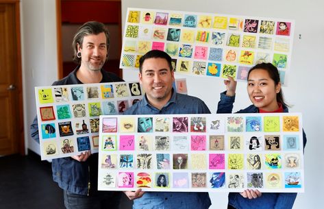 Post It Note Art Show, Tiny Art Show, Post It Note Art, Tiny Canvas Art, Post It Art, Tiny Canvas, Tiny Stories, Note Doodles, Tiny Art