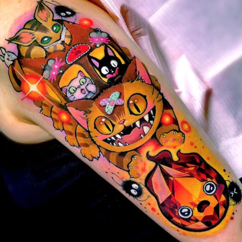 Aurora Tattoo, Fandom Tattoos, Sanrio Halloween, Stained Glass Tattoo, Studio Ghibli Tattoo, Ghibli Tattoo, Kawaii Tattoo, Cute Little Tattoos, Halloween Tattoo