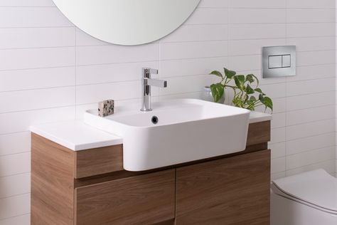 Miya 550 Semi-Recessed Basin | Architectural Designer Products | ADP Corner Vanity, Bathrooms Ideas, Semi Recessed Basin, Hanging Pans, Basin White, Architectural Designer, Shaving Cabinet, Basin Cabinet, Back To Wall Bath