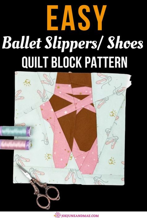 Learn how to make this easy ballet slippers quilt block pattern. This pattern includes a colored and a blank overview for you to color yourself. Grab your quilt pattern now! Ballet Quilt Pattern, Ballet Sewing Patterns, Ballerina Quilt, Ballet Quilt, Arts And Crafts Decor, Quilt Pattern Easy, Dollhouse Quilt, Easy Patchwork, Scrappy Patchwork