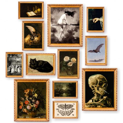 PRICES MAY VARY. 𝐏𝐫𝐞𝐭𝐭𝐲 𝐆𝐢𝐟𝐭: Gothic Home Decor come with some gallery wall art stickers in a sturdy envelope. Which makes a wonderful gift for everyone. 𝐐𝐮𝐚𝐥𝐢𝐭𝐲 𝐆𝐮𝐚𝐫𝐚𝐧𝐭𝐞𝐞𝐝: Each goth poster is printed on a semi thick paper with a rich pearl white tint to them and enhance the details of each image.This aesthetic Halloween decorations for home can compliment various styles from a goth decor home, witchy Halloween wall decor to pagan wall art. 𝐀𝐫𝐭𝐰𝐨𝐫𝐤 𝐌𝐚𝐤𝐞𝐬 ? Home Art Gallery Wall, Spooky Gallery Wall, Victorian Gothic Halloween Decor, Witchy House Aesthetic, Witchy Apartment Decor, Gothic Boho Bedroom, Goth Gallery Wall, Witchy Fall Decor, Bohemian Maximalist Decor