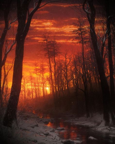 Orange Winter Aesthetic, Sunset Reference, Warmth Aesthetic, Stormy Water, Josh Pierce, Desolate Landscape, Tyrant Resident Evil, Romantic Landscape, Red Lake